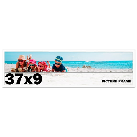 37x9 Frame White Solid Wood Picture Frame Includes UV Acrylic Shatter Guard Front, Acid Free Foam