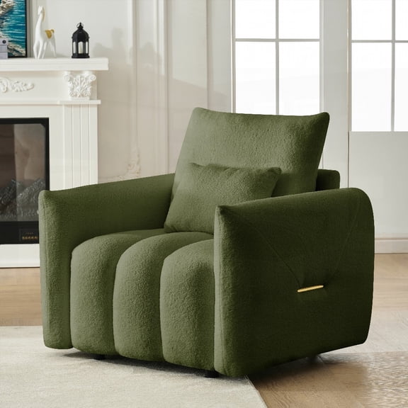 38.1" Teddy Sofa - Modern Lounge Chair with Pillow, Ideal for Living Room, Bedroom, Office & Extra Room in Army Green
