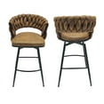 thumbnail image 1 of 38.19'' Bar Stools Set of 2, Swivel Suede Counter Chair with Woven Backrest and Metal Legs, Upholstered Kitchen Island Chairs with Back Footrest for Cafe, Pub, Bar Counter, Brown, 1 of 9