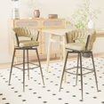 thumbnail image 1 of 38.19'' Bar Stools Set of 2, Swivel Suede Counter Chair with Woven Backrest and Metal Legs, Upholstered Kitchen Island Chairs with Back Footrest for Cafe, Pub, Bar Counter, Light Khaki, 1 of 9