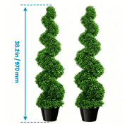 3.28 FT Artificial Boxwood Spiral Tree, 2-Piece Set, Decorative Artificial Greenery, Twisted-Style Tree with PE Leaves, Evergreen, with Cement-Filled Plastic Planters, Suitable for Indoor Front