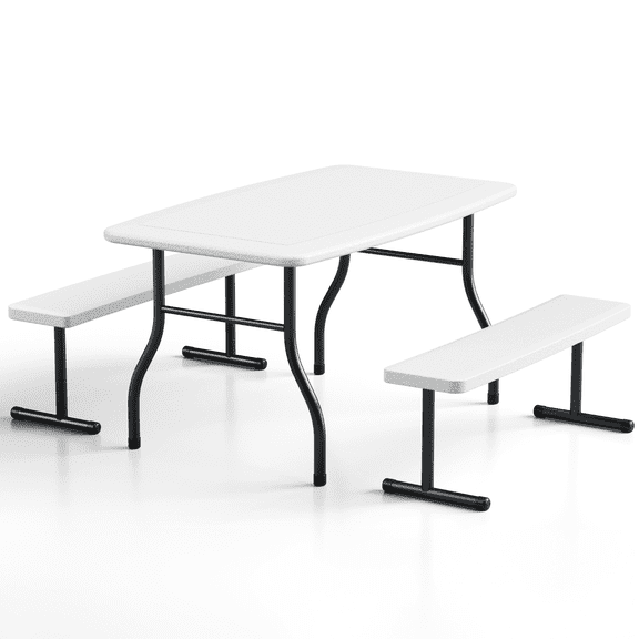 38.2 Inch Picnic Table with 2 Benches, Durable All-Weather Steel Frame, Stable & Easy to Clean, Portable Camping Table and Chairs for Outdoor & Indoor Use