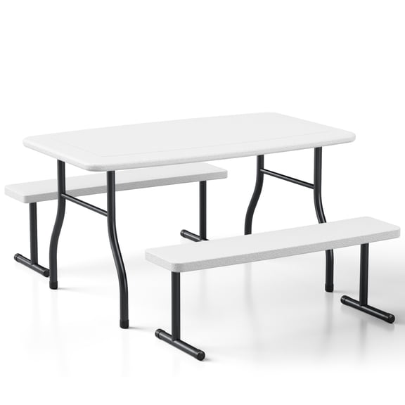 38.2 Inch Picnic Table with 2 Benches, Durable All-Weather Steel Frame, Stable & Easy to Clean, Portable Camping Table and Chairs for Outdoor & Indoor Use