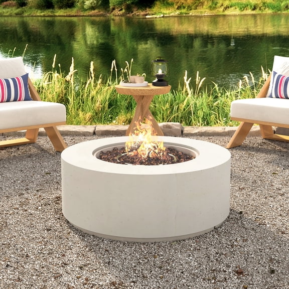 38.2" Round MGO Propane Fire Pit Table with 50,000 BTU Steel Burner, Lava Rocks, Waterproof Cover for Patio, Backyard, Poolside, Beige