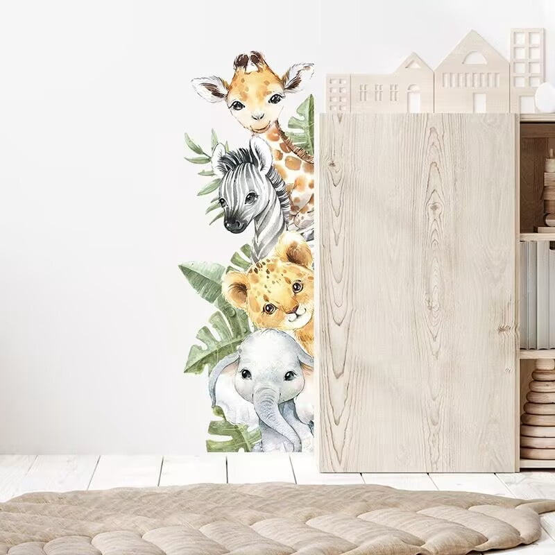 38.2 x 12.9 Inch Watercolor Jungle Animal Wall Decals - Forest Safari ...