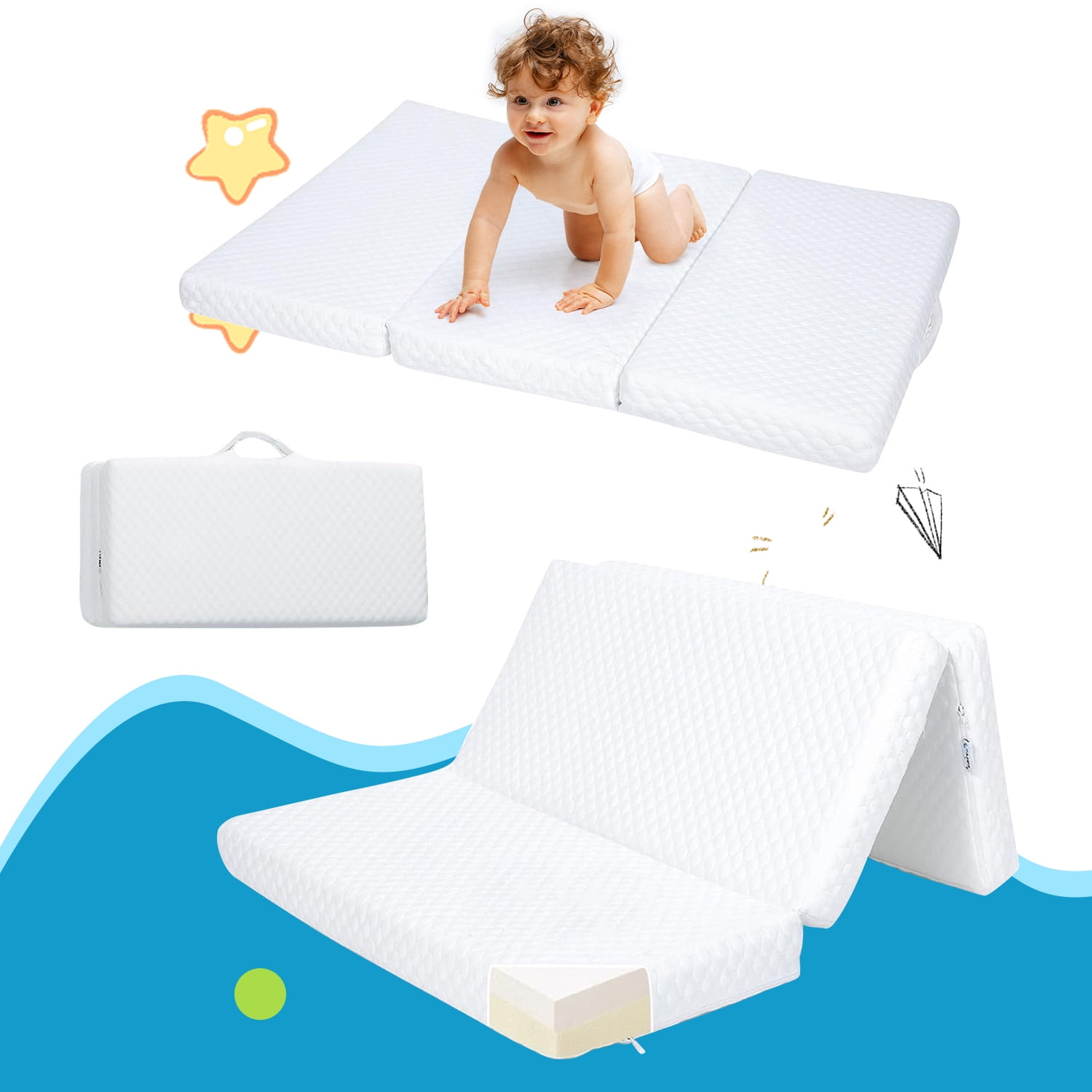 38×26 Size 2.5'' TriFold Pack And Play Mattress, Mini Crib Mattress