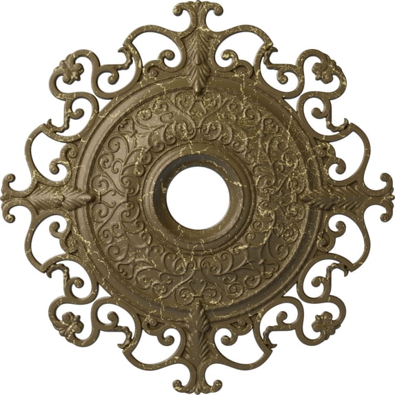 38 3/8"OD x 6 5/8"ID x 2 7/8"P Orleans Ceiling Medallion (Fits Canopies up to 8 1/4"), Hand-Painted Mississippi Mud Crackle