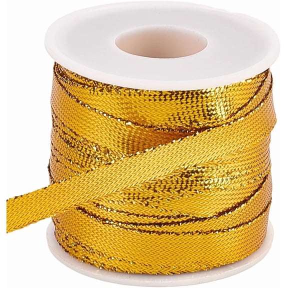 38.3 Yards 3/8 Inch Nylon Satin Cord Ribbon Gold Dreadlock String Baker's Thread Rope Sparkly Metallic Edge Twine Glitter Woven Cord for Craft Bracelet Hat Shoes Embellishments Gold