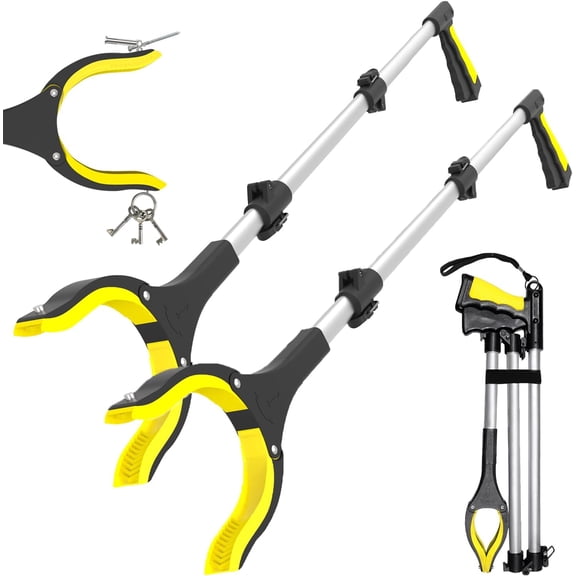38" Extra Long Grabber Tool with 360°Rotating Anti-Slip Jaw， Lightweight Reaching Aid Reacher Tool, Arm Extension Heavy Duty Grabbers for Elderly (38 Inch - 2PCS)