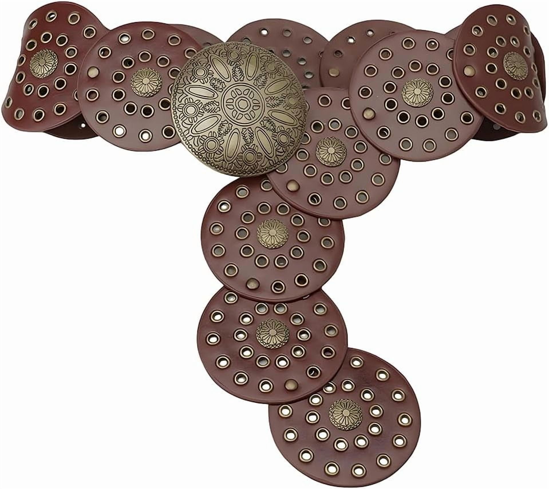 Wide Disc Belt PU Leather Waist Belt Metal Buckle Boho Wide Disc Belt for Women Vintage Hollow Boho Leather Belt  main image 2