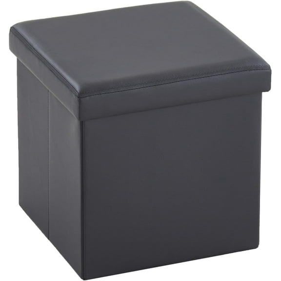 38 * 38 * 38cm Glossy PVC MDF Foldable Storage Footstool,Black.