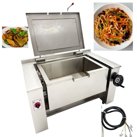 38.3Gal Electric Heating Wok Casserole Combined Furnace Tilting Manual Stir-Fry 3PH 220V