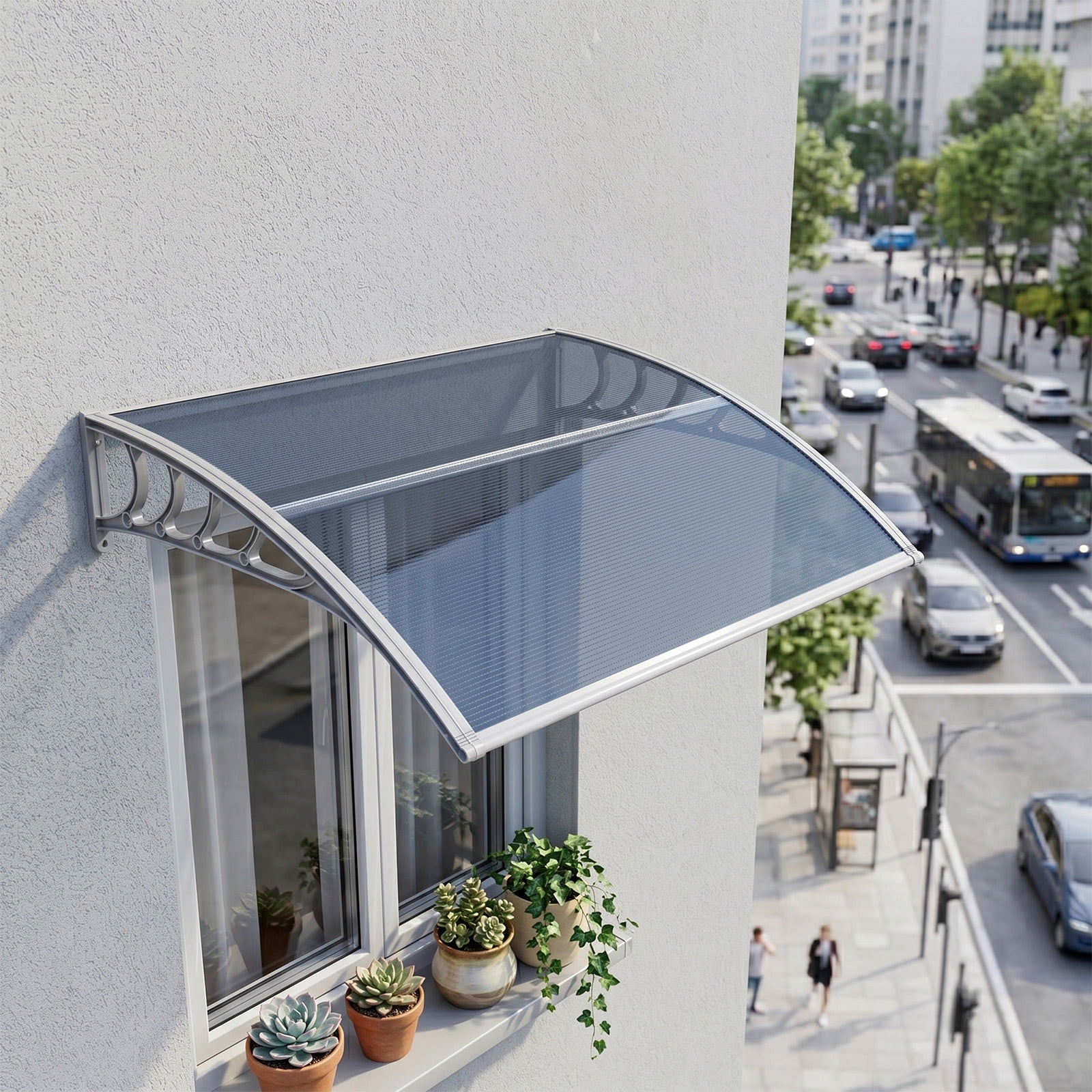 38×40 Inch Clear Polycarbonate Door Window Awning, Rust-Proof PP Bracket & Aluminum Bar Outdoor Rain Snow UV Protection Canopy for Entryway Patio AC Unit