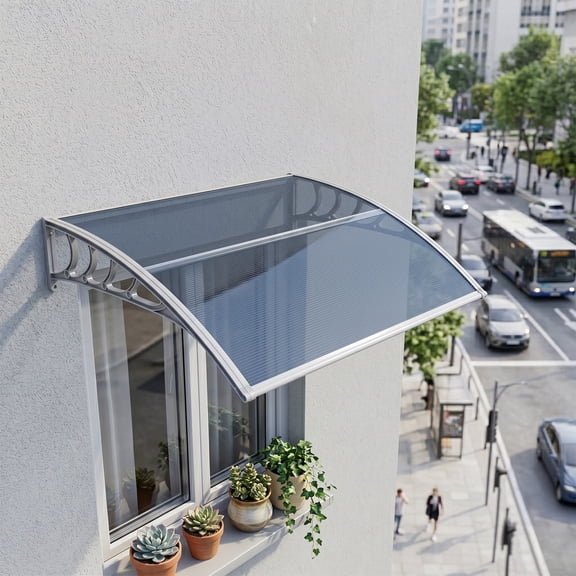 3840 Inch Clear Polycarbonate Door Window Awning, Rust-Proof PP Bracket & Aluminum Bar Outdoor Rain Snow UV Protection Canopy for Entryway Patio AC Unit