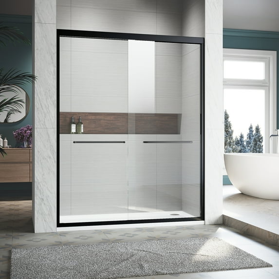 Black Glass 56-60 in. x 72 in. Clear Tempered Adjustable Semi Frameless Shower Door