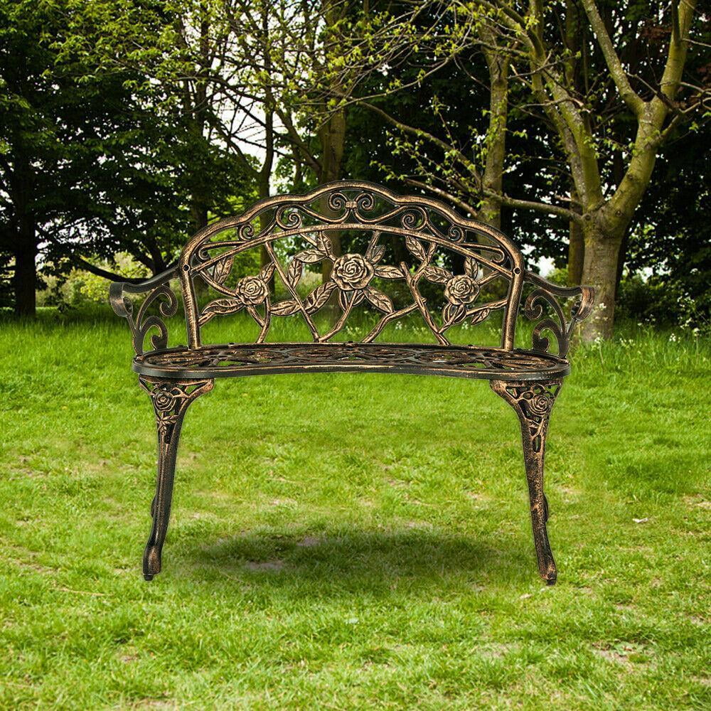 Bronze Cast Aluminum Outdoor Rose Garden Bench with Arms