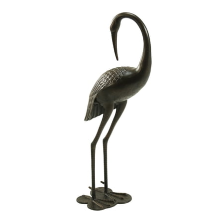 38.5" H Antique Bronze Aluminum Crane Statue, Weatherproof Outdoor Garden Sculpture Decor