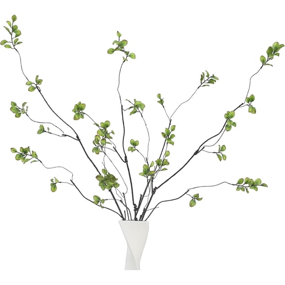 4 Pcs 38.5" Tall All-Green Artificial Branches with Leaves, Realistic Faux Ficus Greenery Stems, Bendable Fake Plant Twigs for Floor Vases, Home Centerpiece, Office & Spring Decor