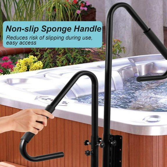 38"-58" Adjustable Height Hot Tub Handrail, 360° Rotatable Safety Railing with Slide-Under Base for Indoor and Outdoor Spa Safety
