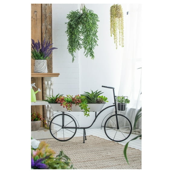 38.5x14.5x25.5" Black and White Bicycle Plant Stand Planter