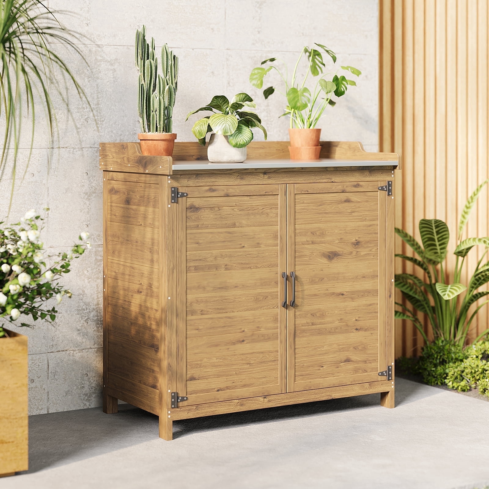 38.6"D x 18.9"W x 37.4"H (6.1 sq ft) Wood Outdoor Patio Potting Bench with Adjustable Shelves - Natural Cedar