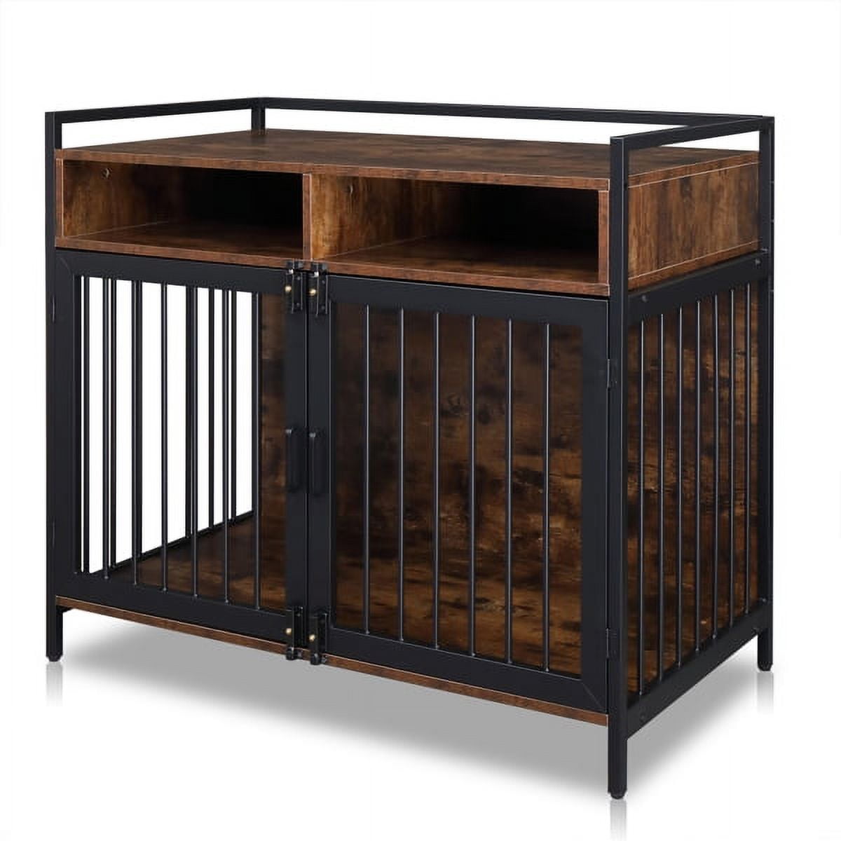38.6" Rustic Brown Metal and MDF Dog Cage with Storage