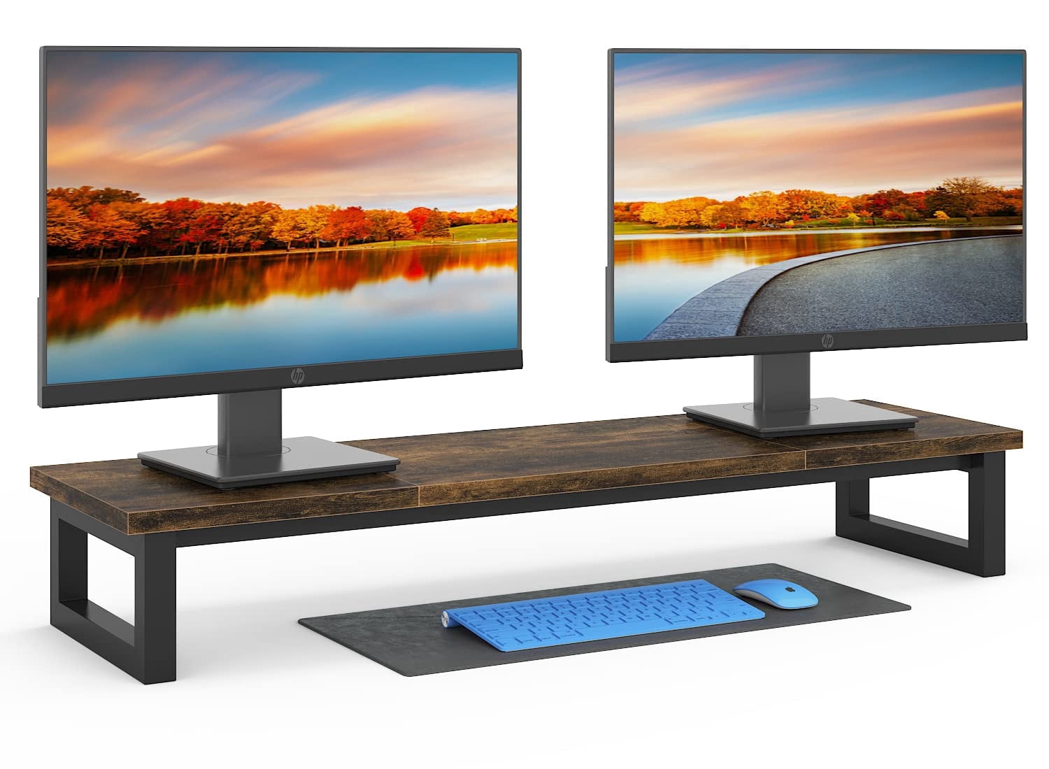 38.6-Inch Wide Monitor Stand Riser with 100 lbs Capacity, Sturdy Wooden Desk Organizer Shelf for Dual Monitors, Laptop, Printer - Home Office & Living Room