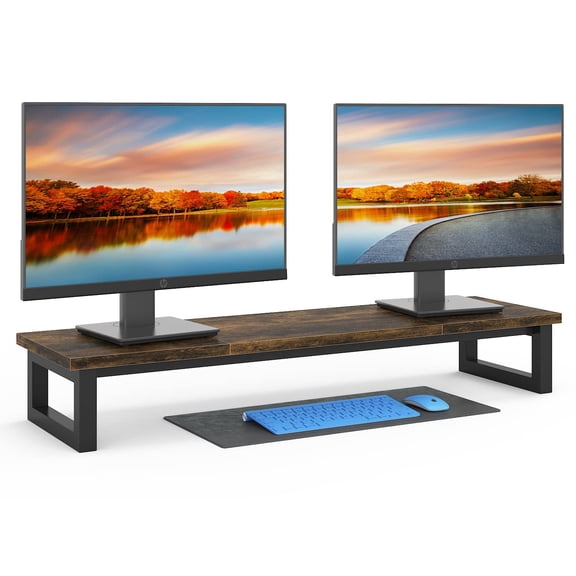 38.6-Inch Wide Monitor Stand Riser with 100 lbs Capacity, Sturdy Wooden Desk Organizer Shelf for Dual Monitors, Laptop, Printer - Home Office & Living Room