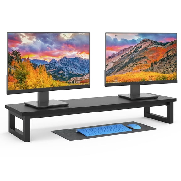 38.6-Inch Wide Monitor Stand Riser with 100 lbs Capacity, Sturdy Wooden Desk Organizer Shelf for Dual Monitors, Laptop, Printer - Home Office & Living Room