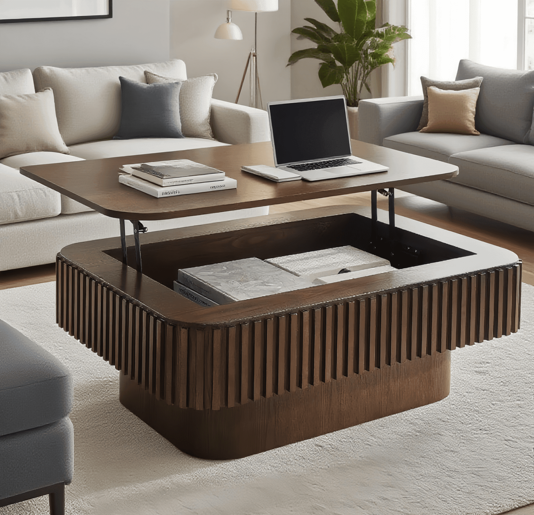 38.6" Lift-Top Walnut Coffee Table with Hidden Storage Design for Living Room, Office or Small Spaces