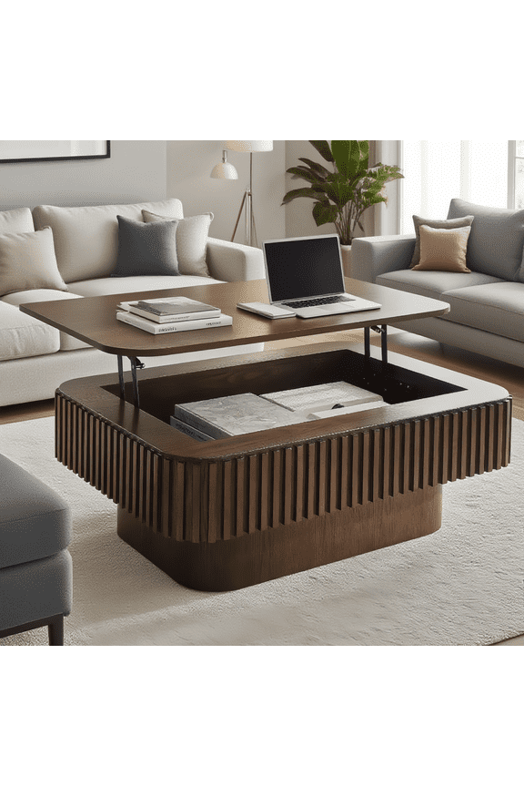 38.6" Lift-Top Walnut Coffee Table with Hidden Storage Design for Living Room, Office or Small Spaces