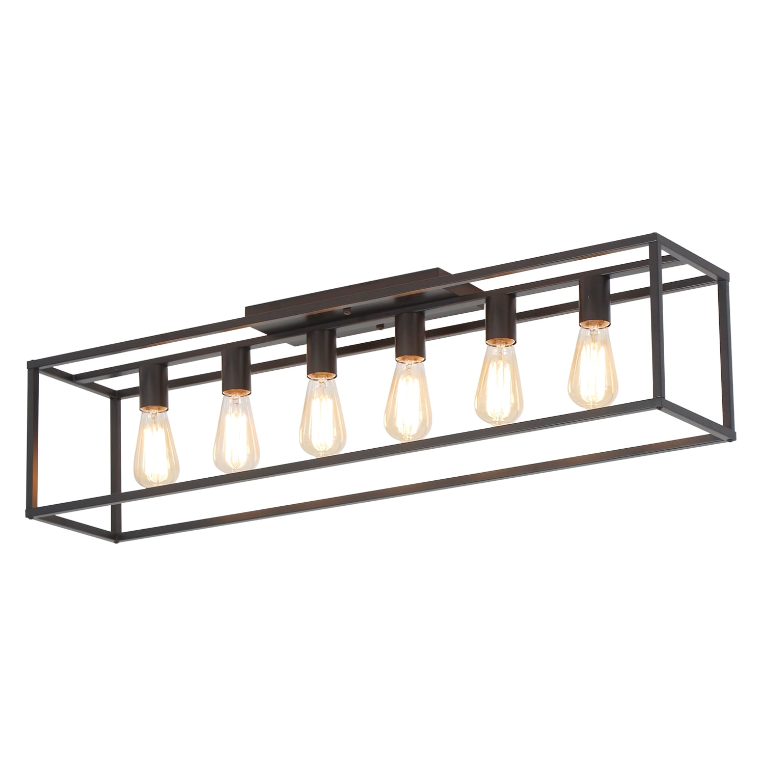 38" 6-Light Farmhouse Black Rectangle Cage Close to Ceiling Light for Living Dining Room