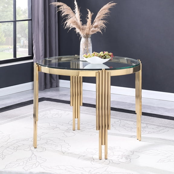 38.6" Table with Golden Legs and Clear Glass / Enhances Living Room Ambiance