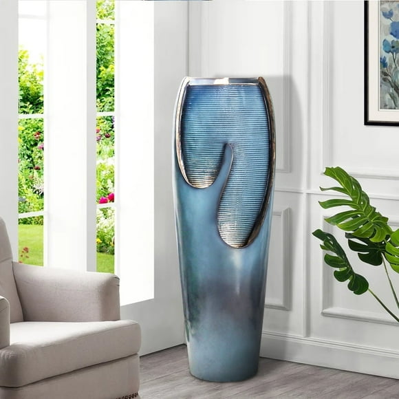 38.7" Indoor/Outdoor Resin Jar Floor Waterfall Fountains with Lights&Pump for living room Home Decor