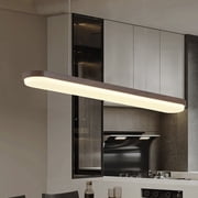38.78" Dimmable LED Linear Pendant Light, Wood-Tone Chandelier with PVC Shade, Adjustable Hanging Kitchen Island Light for Dining Room & Living Room