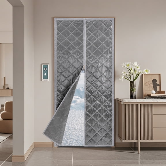 38 * 84In Thermal Insulated Door Curtain Winter Doorway Cover Screen Soundproof Blanket Privacy Curtains Warm Insulation Protection Magnet for Doors, Cold and Heat in Winter, Grey