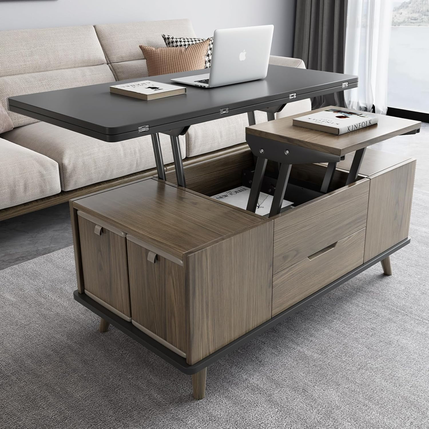 38.97" LiftTop Coffee Table with 4 Stools, 3in1 MultiFunctional