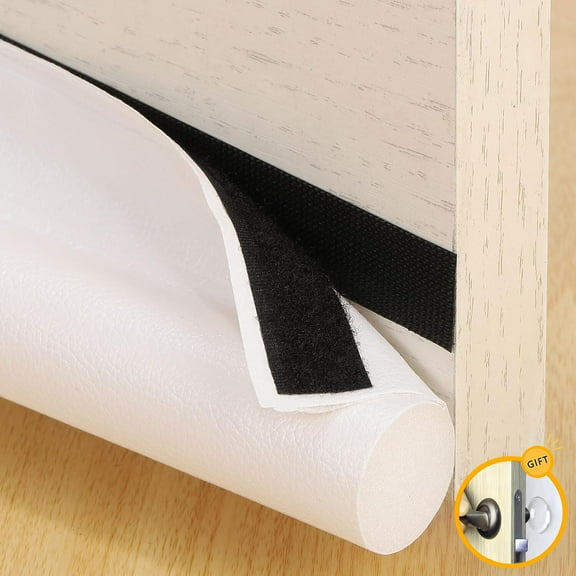 38" Adjustable Under Door Draft Stopper and a Silicone Wall Protector, Door Draft Blocker, Adhesive Soundproof Door Bottom Sweep, Weather Stripping Door Seal for Bottom of Doors, White