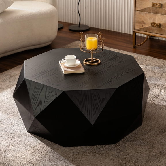 38" American Retro Black Coffee Table | Personalized 3D Embossed Look | High - Quality MDF & Fir | No Assembly, Simple Cleanup