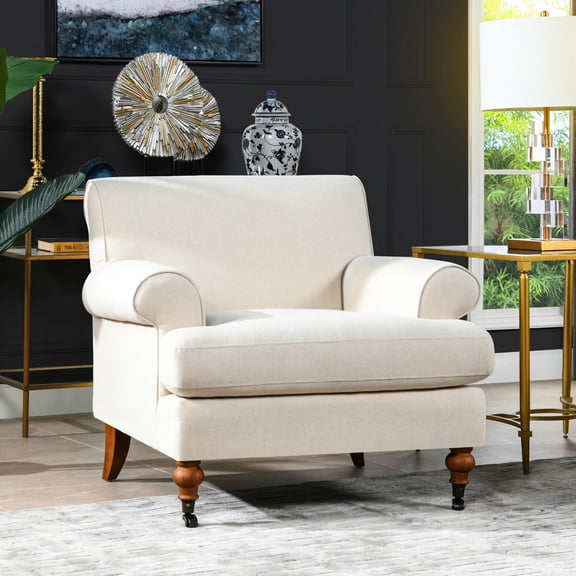 38" Arm Chair In Beige Linen. Metal Included. Made With Kiln-dried Solid Hardwood & 11-layer Plywood. High Density Foam And Sinuous Spring Provide Medium-firm Sitting. Zippered Removable Reversible