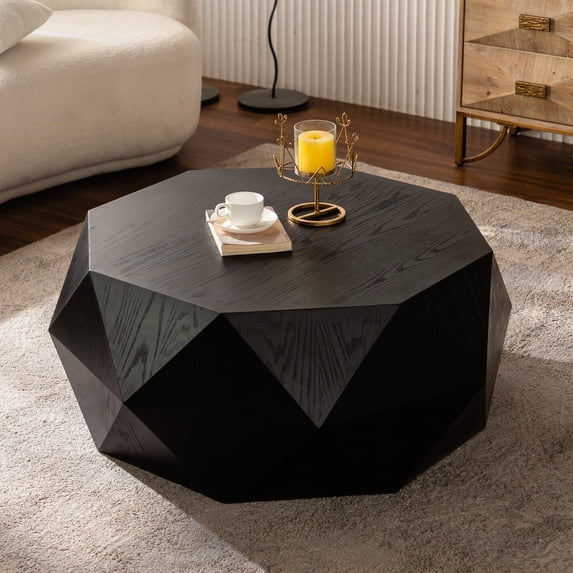 38" Black Coffee Table With Three American Retro Taste And Grace Flavor