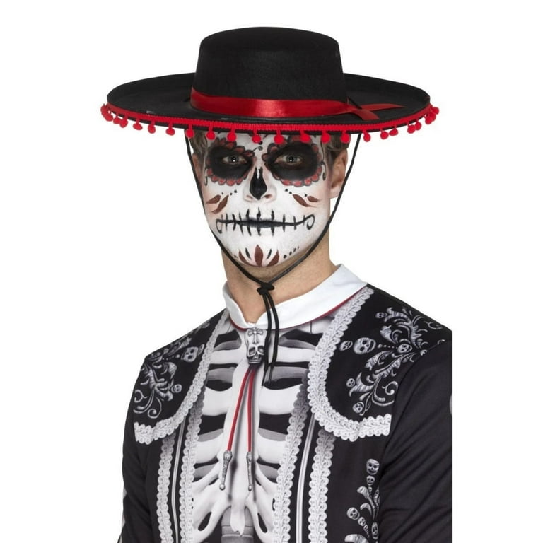 Day Of The Dead Senor Hat Adult Black Red Day Of The Dead Senor Hat Adult Black Red