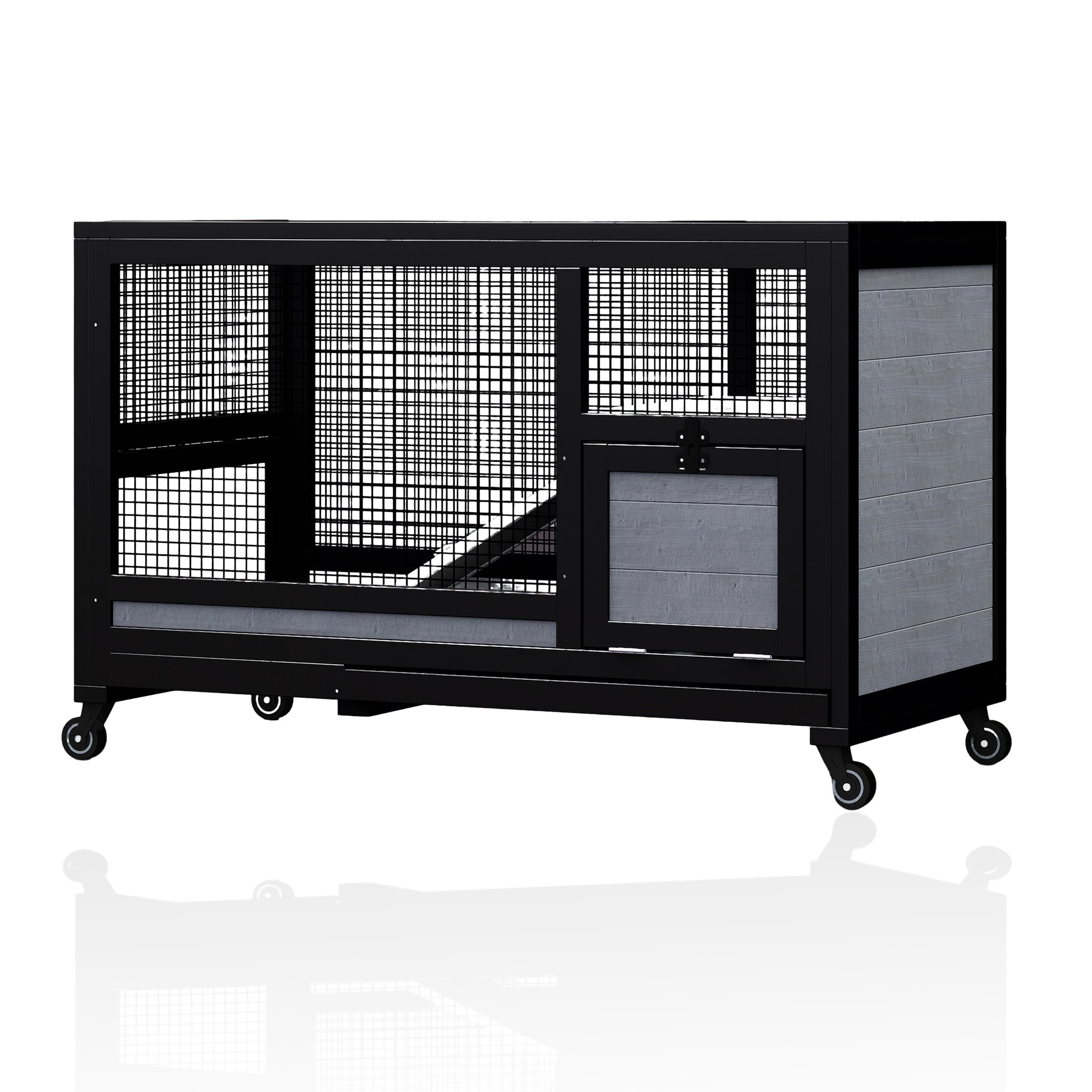 38" Wood Black Chicken Coop Hamster Rabbit Guinea Pig Cages, Indoor/Outdoor Dual-Use,Bunny/Ferret Hutch Small Animal House