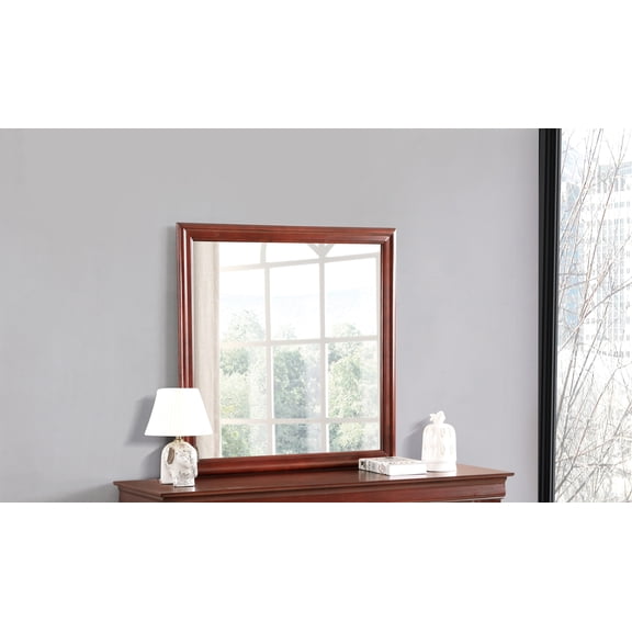 38" Cherry Wood Mirror - Vanity Dresser Mirror with Wood Veneer Frame, Low Distortion Glass, Perfect for Bedroom or Bathroom