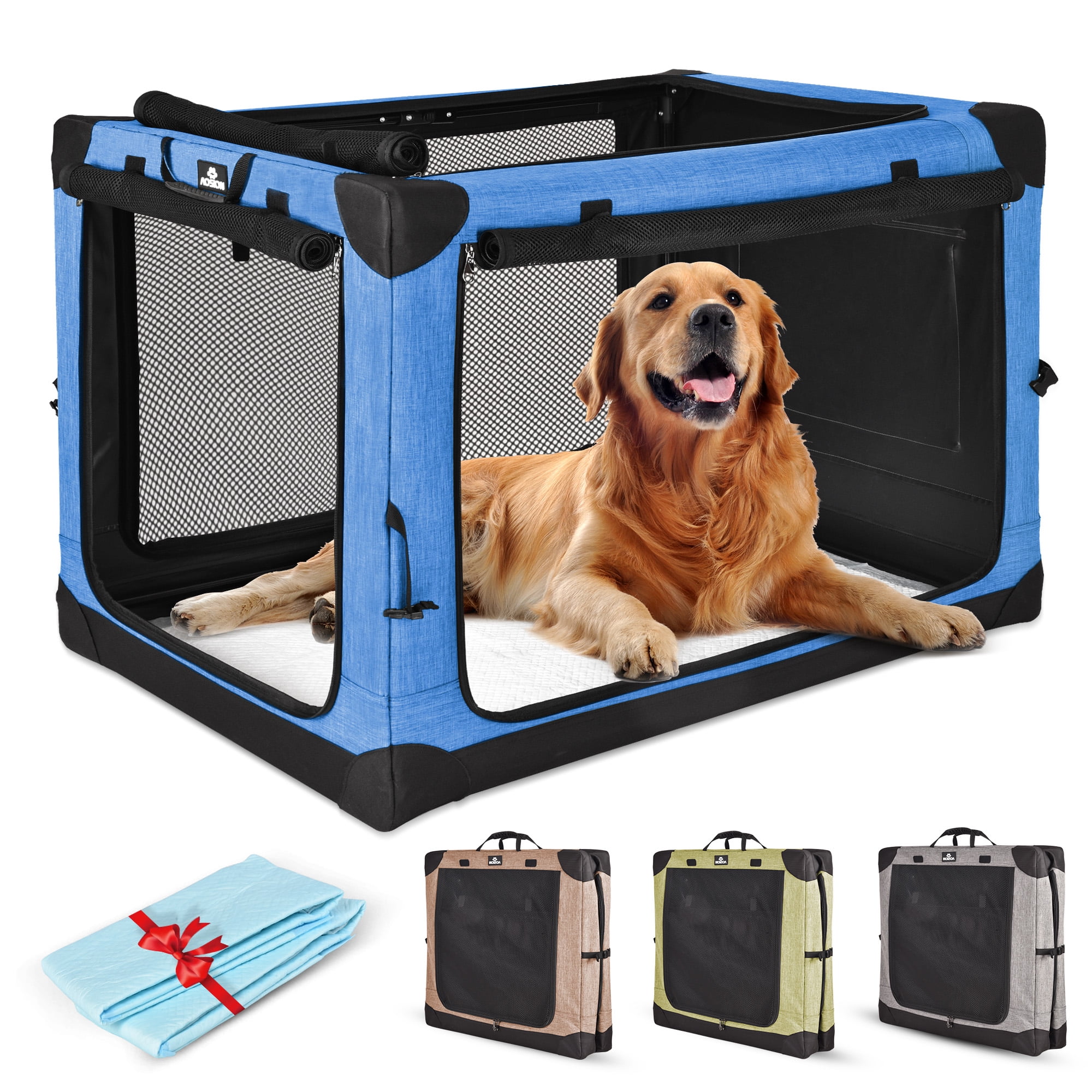 32 Collapsible Dog Crate, Dog Travel Crate,Portable Dog Crate,4 Door Soft Dog  Crate with Soft Mat, Pet Kennel for Medium Dogs, Indoor, Outdoor, Travel,  Training (Grey) 