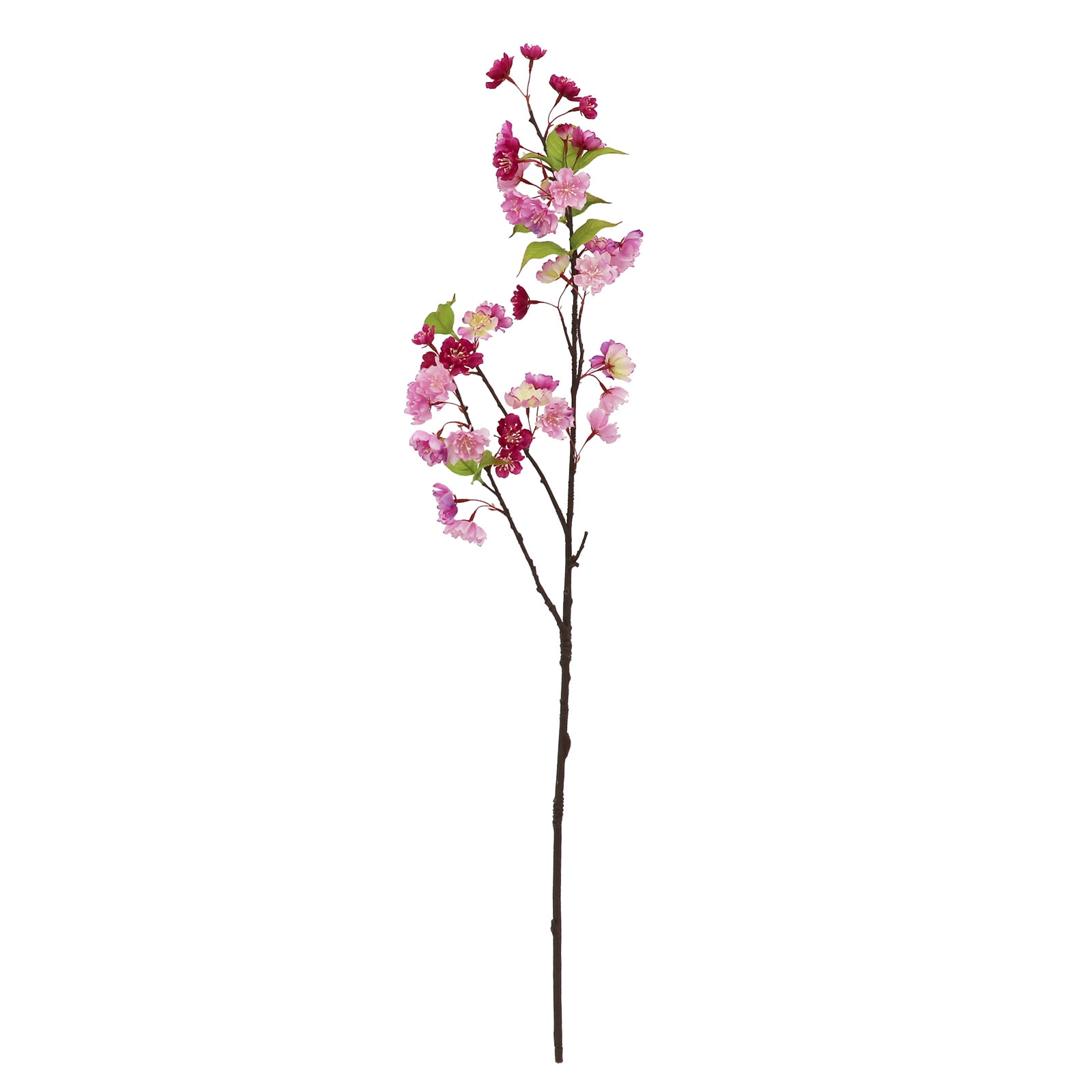 38" Dark Pink Cherry Blossom Stem with Green Leaves