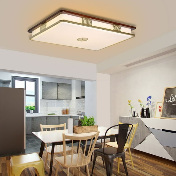 38'' Dimmable Modern LED Ceiling Light, Large Rectangular Ceiling Lamps with Remote Control, Wood Flush 3000K-6000K Mount Light Fixtures for Living Room Dining Room Bedroom