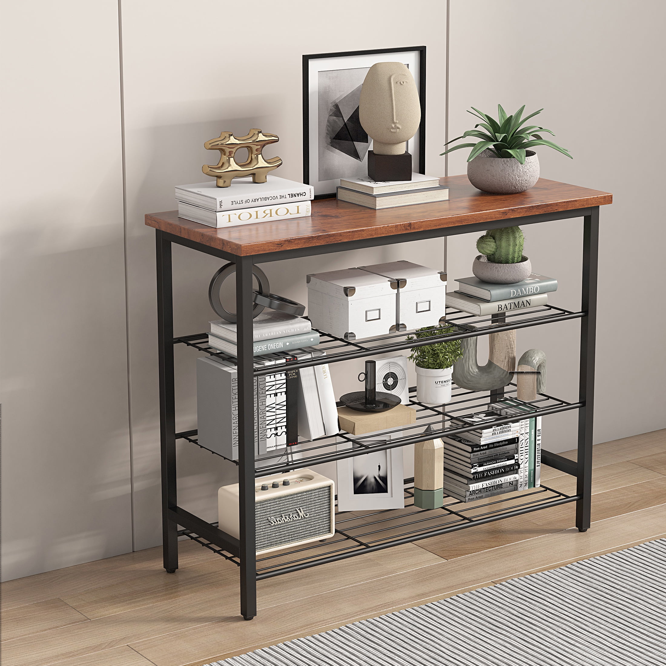Free Shipping Simplify Entryway Metal Cushioned Bench with 2 Tier 8 Pair Shoe Storage in Grey Walmart