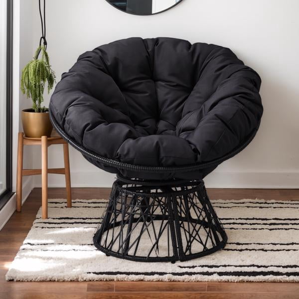 38" Ergonomic Swivel Wicker Papasan Chair with Thick Tufted Cushions, 360 Degree Rotatable Chairs for Living Room Bedroom Reading Room, Gray Cushion