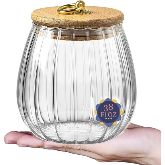 38 FL OZ Glass Jars with Bamboo Lids, Airtight Storage Containers, Large Candy Jars for Coffee Nuts Cookies, Decorative Glass Canister, 1130ml Oval